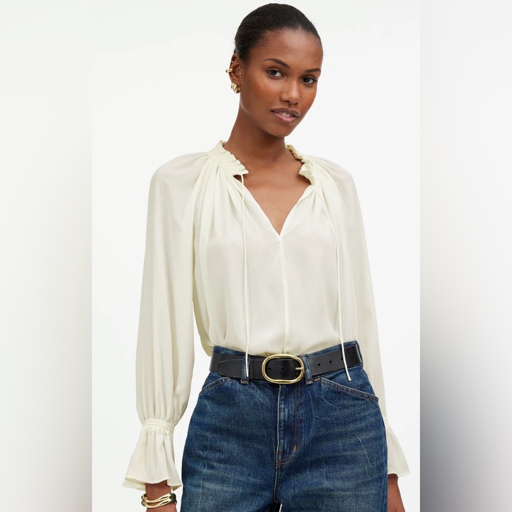 Nayla Boho Long-Sleeve Tie-Neck Top/Blouse -NWT